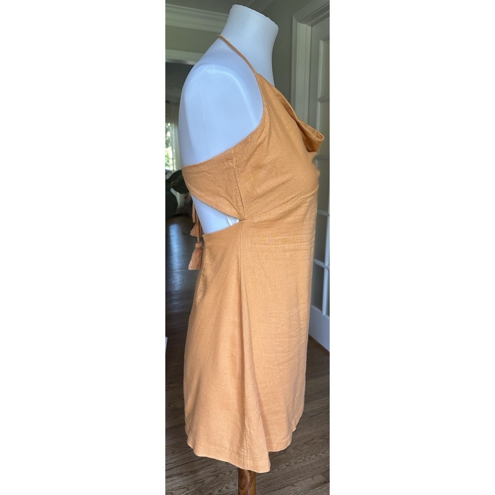 Free People Orange Halter Mini Dress Open Back Tassel Tie Small Viscose Cotton - Picture 3 of 11